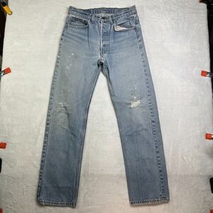 VTG Levi's Jeans Women's Blue Denim Distressed Button Fly USA Made Flaws -28X29